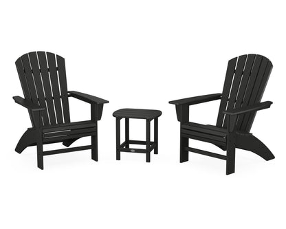 POLYWOOD Nautical 3-Piece Curveback Adirondack Set in Black