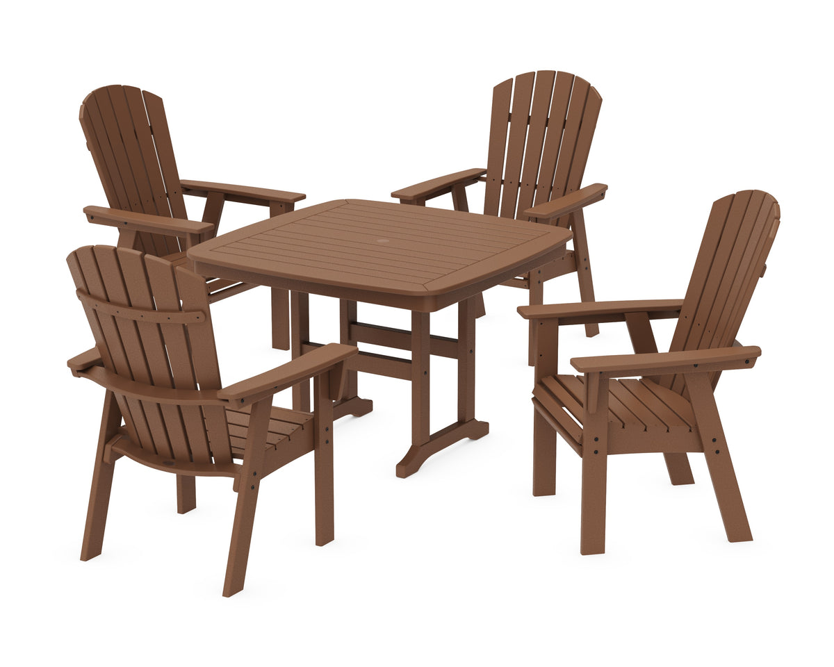 POLYWOOD Nautical Curveback Adirondack 5-Piece Dining Set - 44" Table in Teak