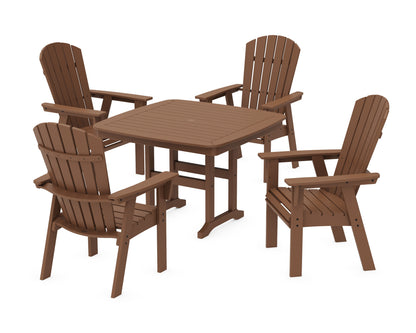 POLYWOOD Nautical Curveback Adirondack 5-Piece Dining Set - 44" Table in Teak