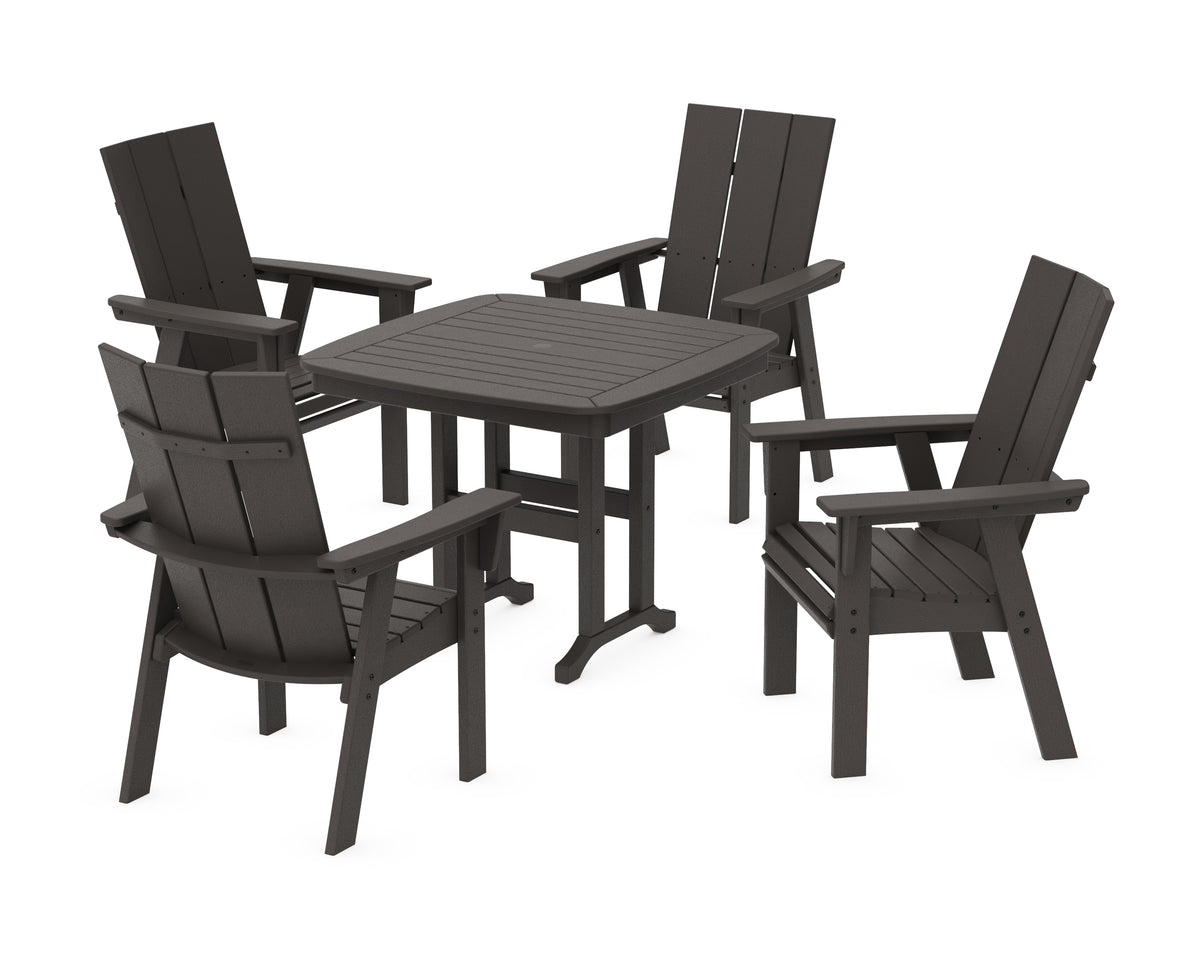 POLYWOOD Modern Curveback Adirondack 5-Piece Dining Set - 37" Table in Vintage Coffee