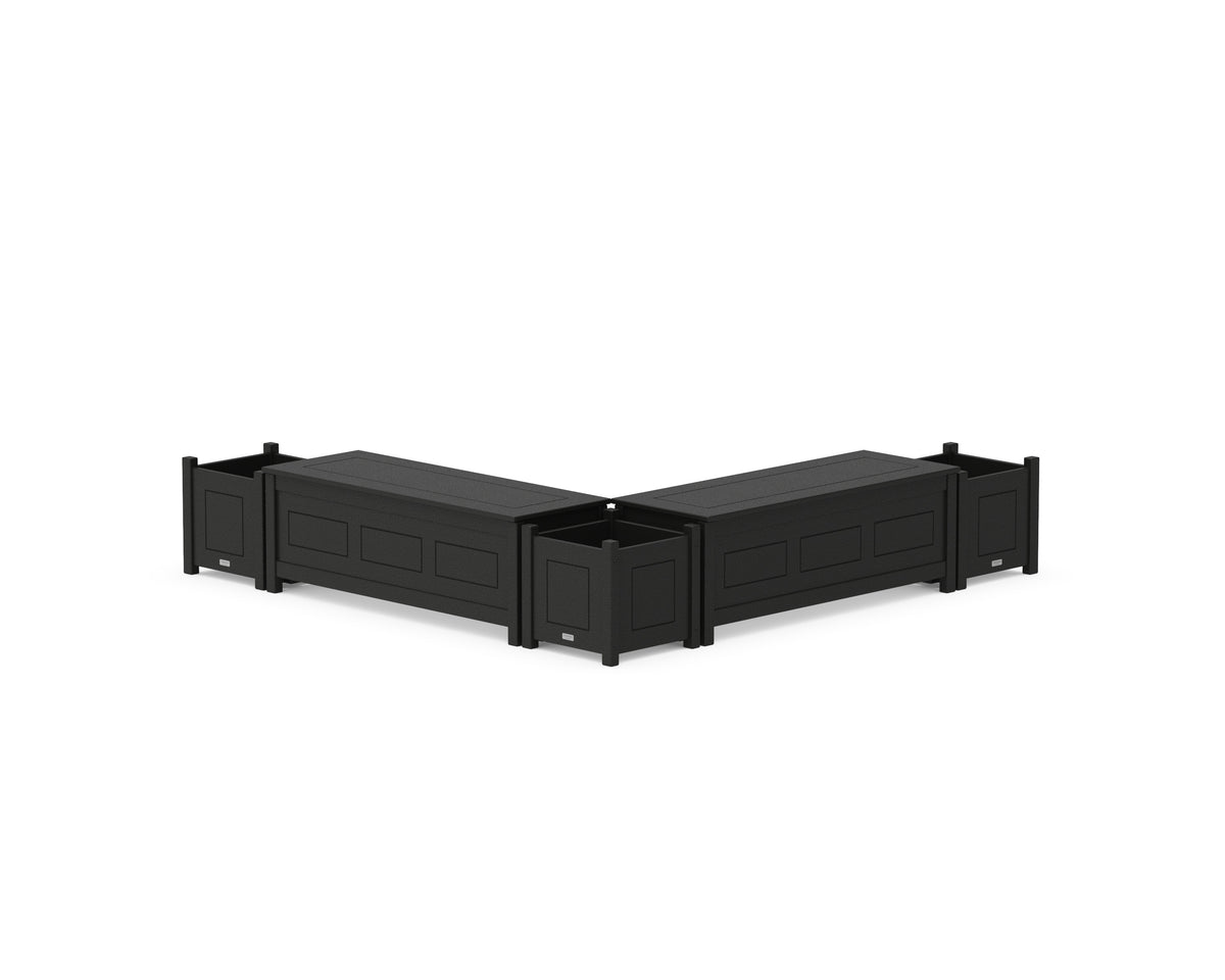 POLYWOOD 48" Country Living L-Shaped Planter Storage Bench Corner Set in Black