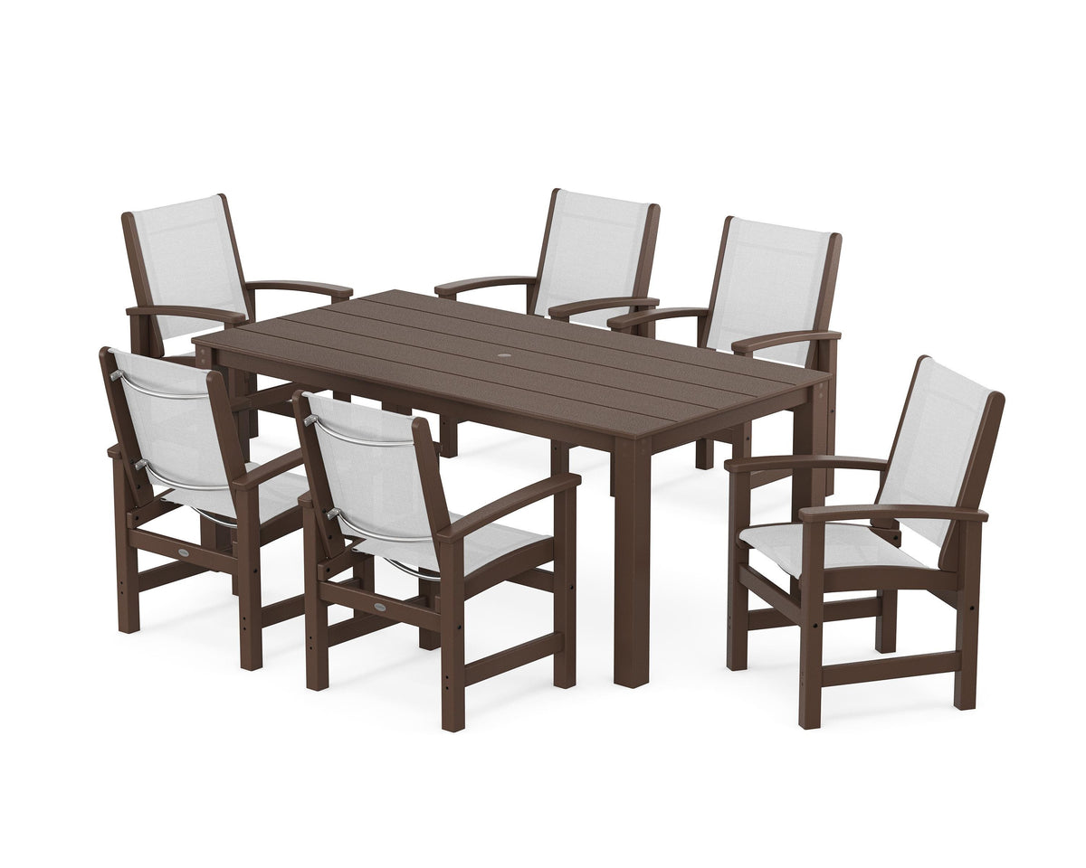 POLYWOOD Coastal 7-Piece Parsons Dining Set in Mahogany / White