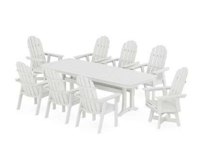 POLYWOOD Vineyard Curveback Adirondack Swivel 9-Piece Dining Set with Trestle Legs in White