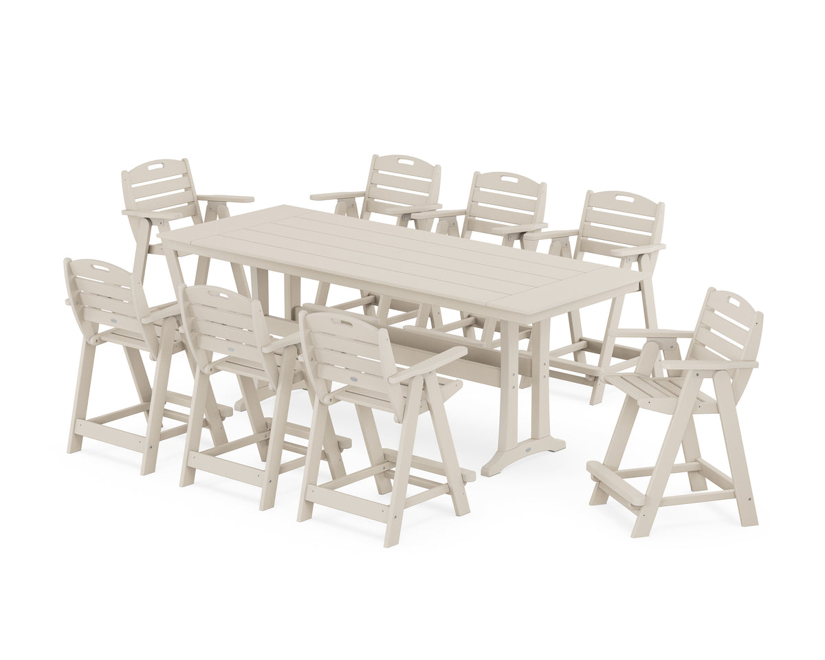 POLYWOOD Nautical 9-Piece Farmhouse Counter Set with Trestle Legs in Sand