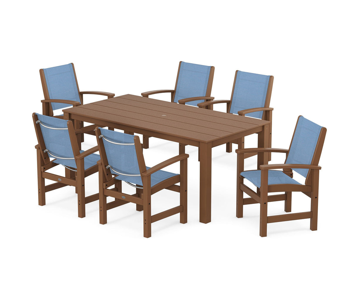 POLYWOOD Coastal 7-Piece Parsons Dining Set in Teak / Poolside