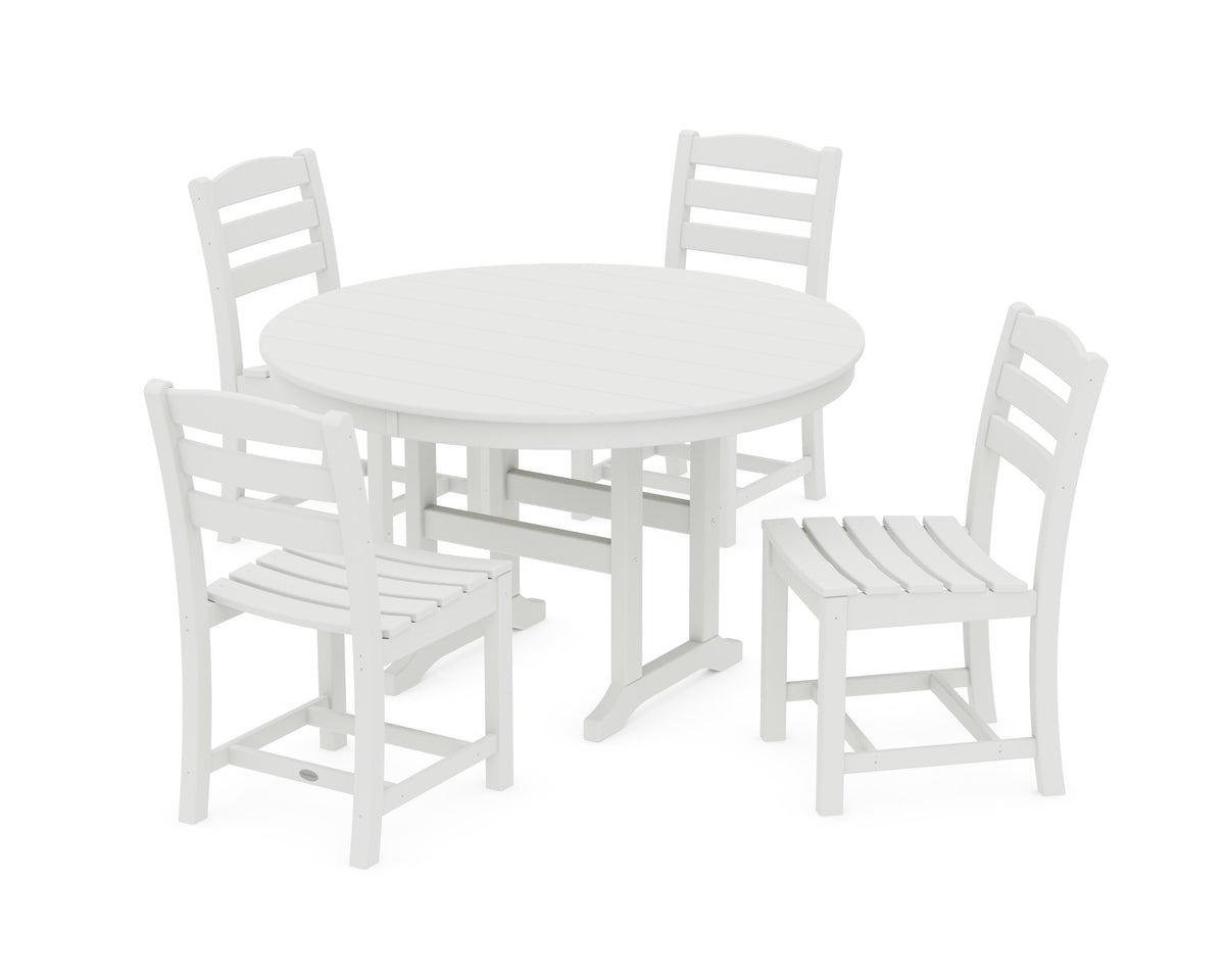 POLYWOOD La Casa Café Side Chair 5-Piece Round Farmhouse Dining Set in Vintage White