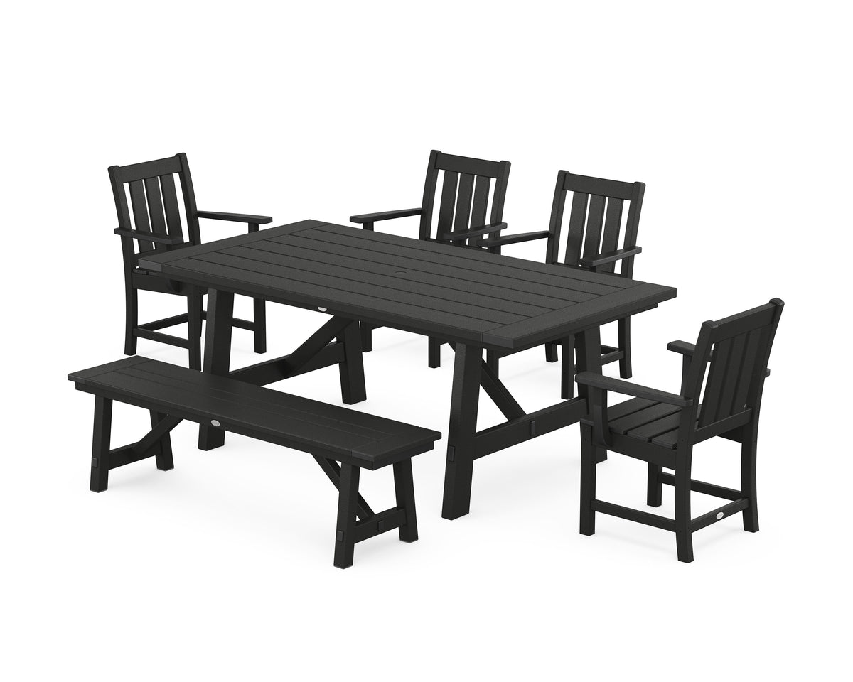 POLYWOOD Oxford 6-Piece Rustic Farmhouse Dining Set with Bench in Black