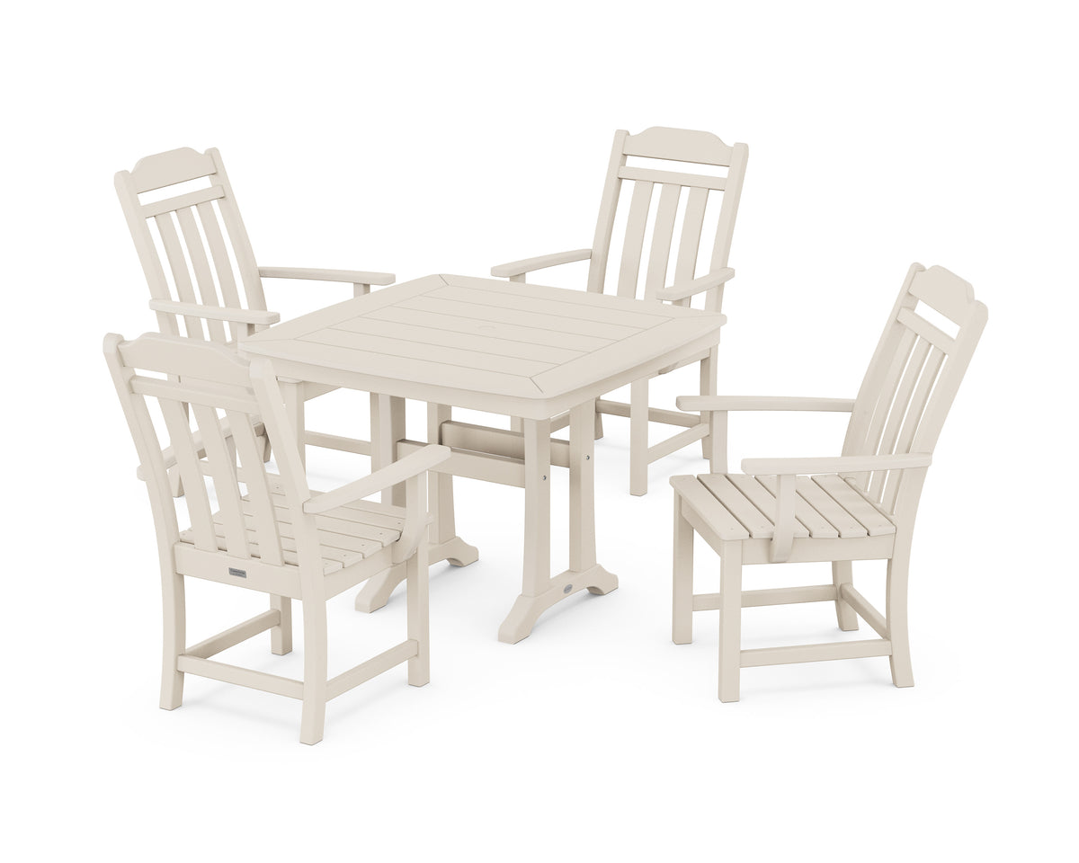 POLYWOOD Cottage 5-Piece Dining Set with Trestle Legs in Sand