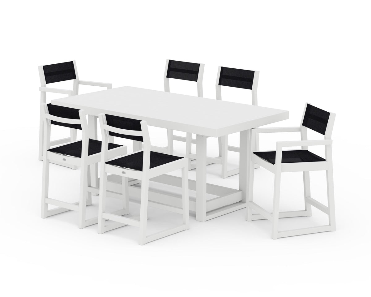 POLYWOOD EDGE Sling 7-Piece Counter Table Set in White / Black