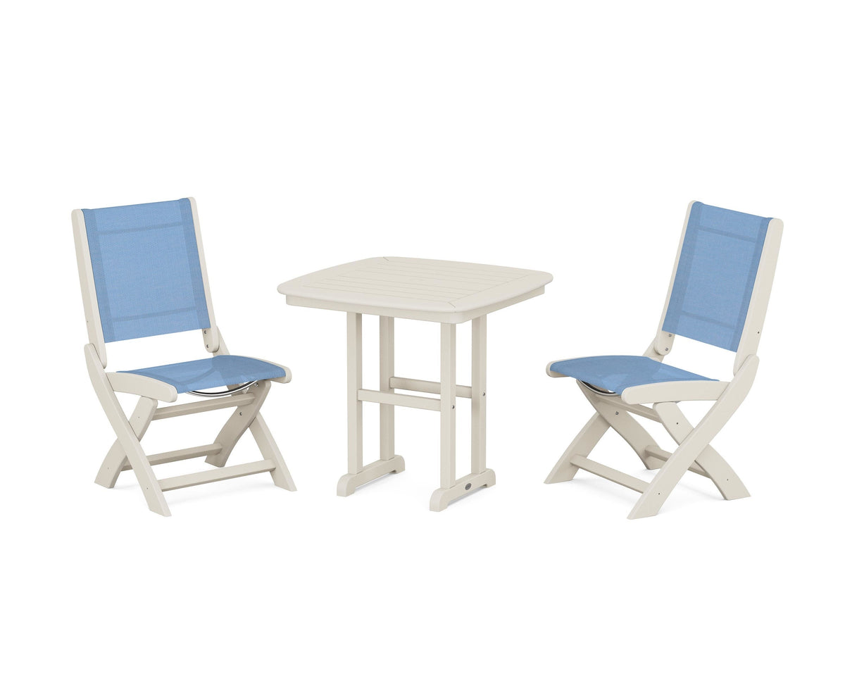 POLYWOOD Coastal Folding Side Chair 3-Piece Dining Set in Sand / Poolside