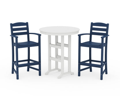 POLYWOOD La Casa Café 3-Piece Round Farmhouse Bar Set in Navy / White