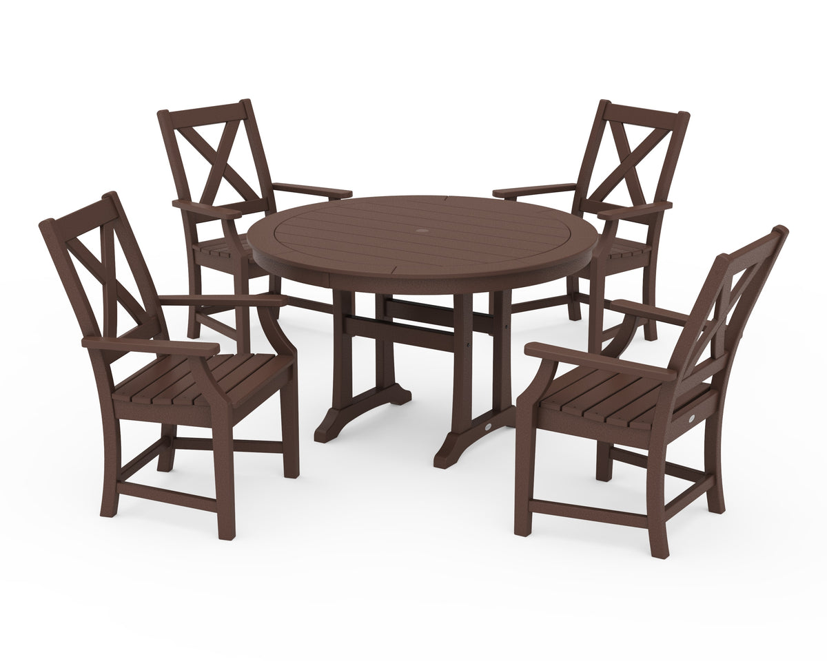 POLYWOOD Braxton 5-Piece Nautical Trestle Arm Chair Dining Set in Mahogany