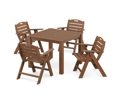 POLYWOOD Nautical Folding Lowback Chair 5-Piece Parsons Dining Set in Teak