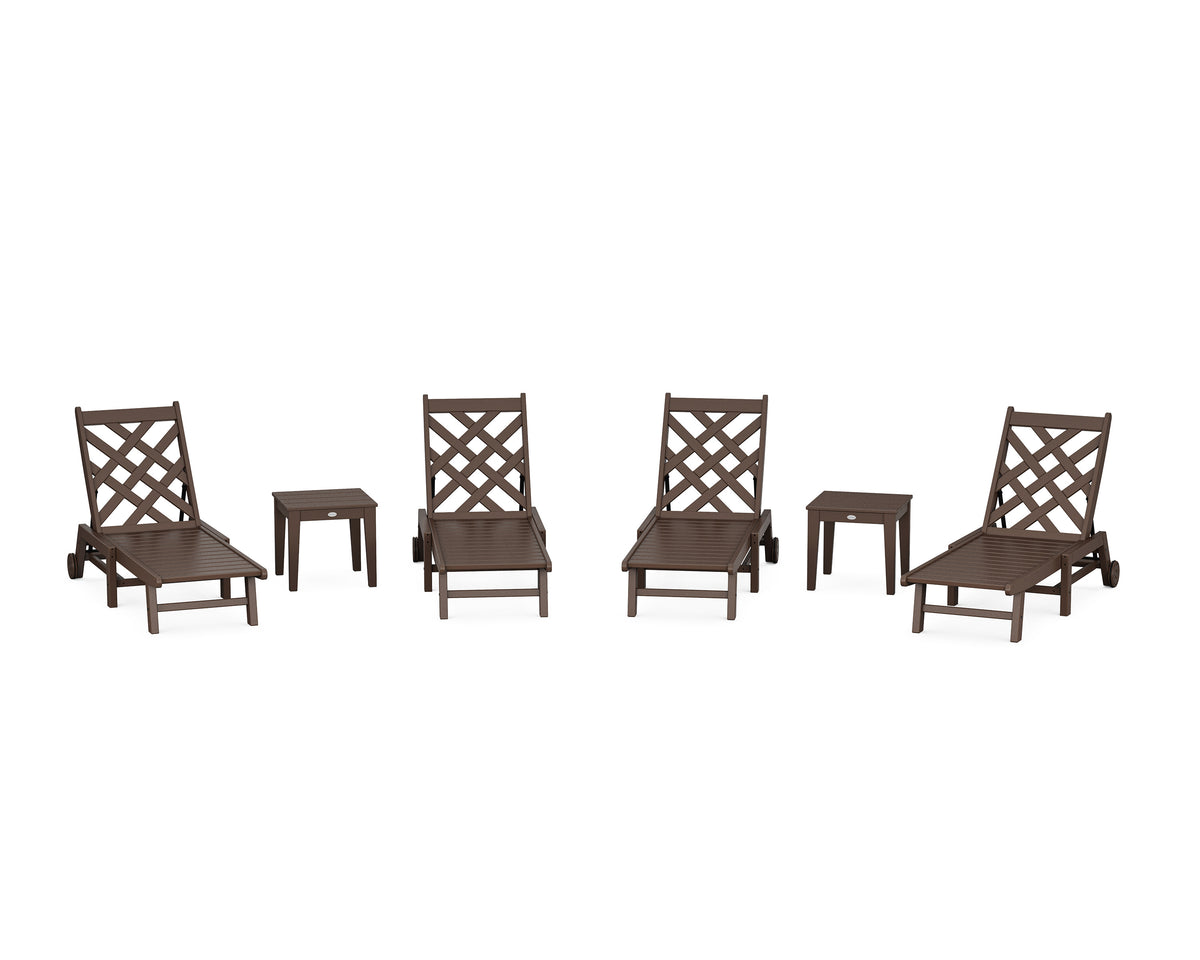 POLYWOOD Wovendale 6-Piece Chaise Set with Wheels in Mahogany