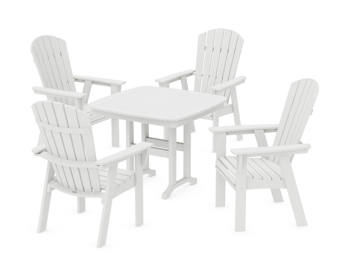POLYWOOD Nautical Curveback Adirondack 5-Piece Dining Set - 37" Table in White