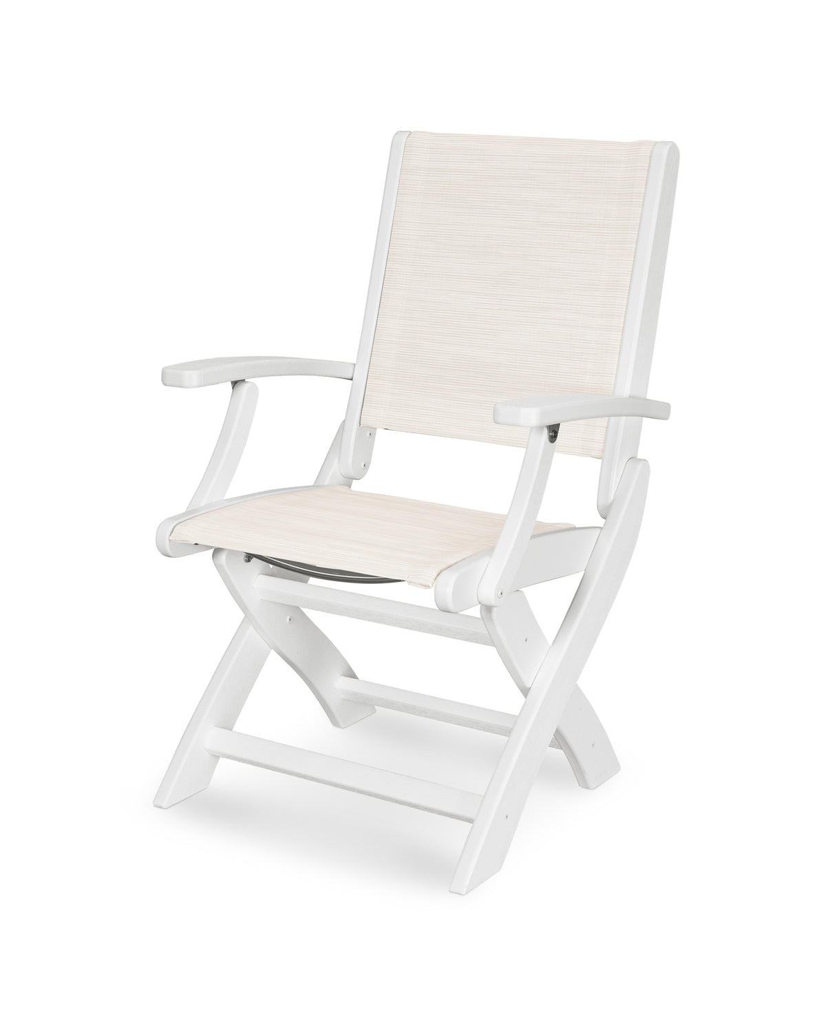 POLYWOOD Coastal Folding Chair in Vintage White with Vintage White arms and Parchment sling