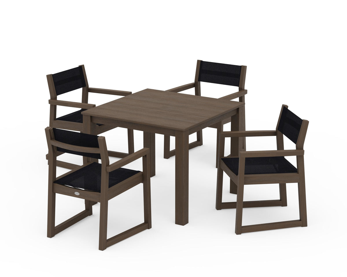 POLYWOOD EDGE Sling Arm Chair 5-Piece Parsons Dining Set in Kona / Black