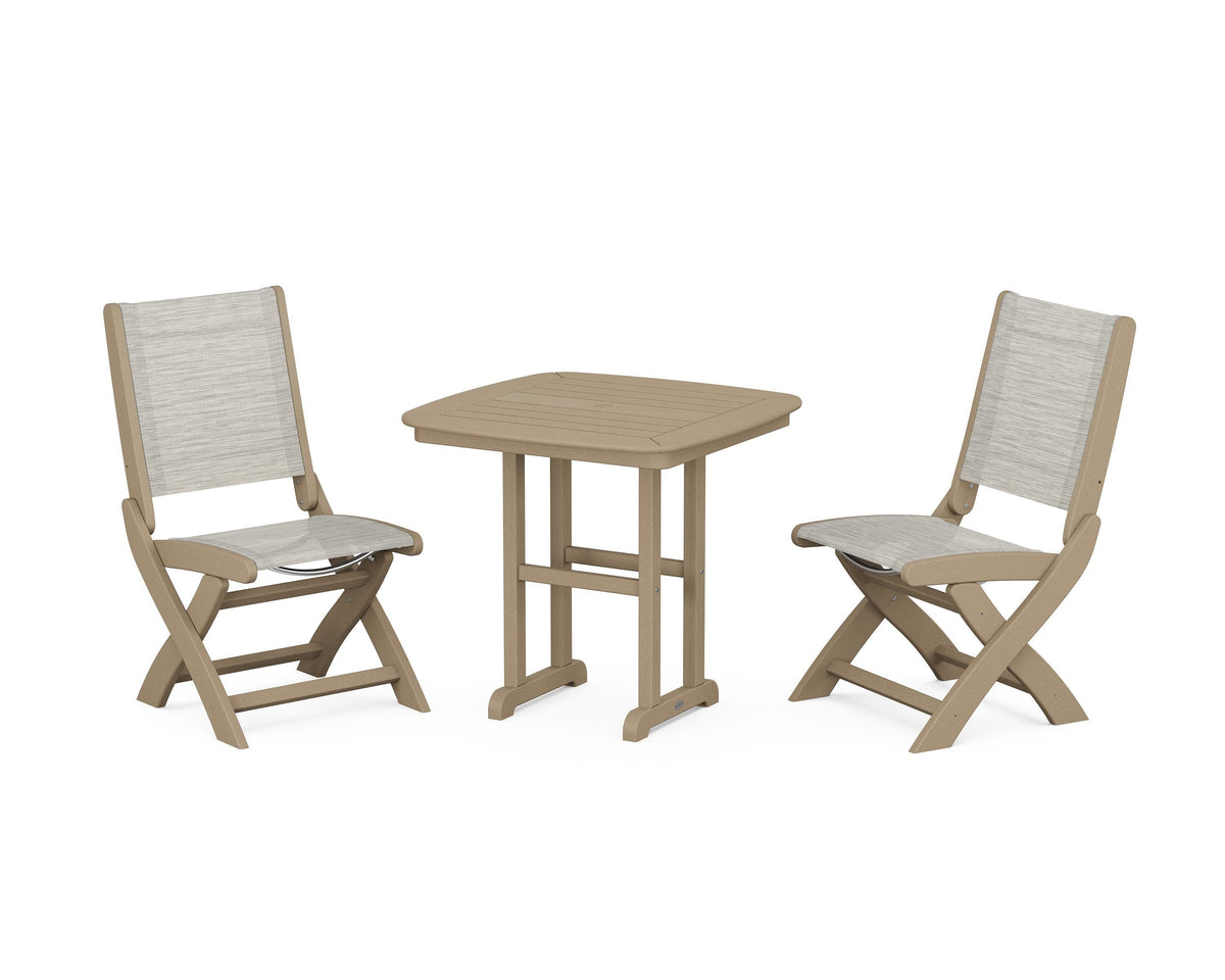 POLYWOOD Coastal Folding Side Chair 3-Piece Dining Set in Vintage Sahara / Birch