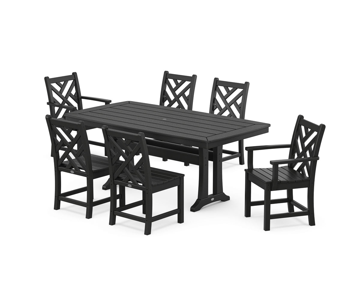 POLYWOOD Chippendale 7-Piece Dining Set with Trestle Legs in Black