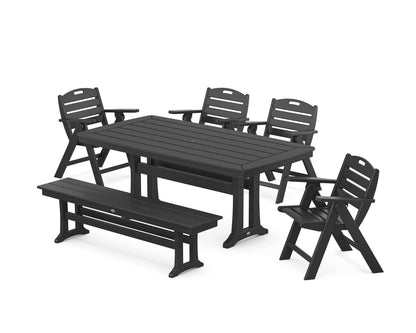 POLYWOOD Nautical Lowback 6-Piece Dining Set with Trestle Legs and Bench in Black