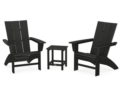 POLYWOOD Modern 3-Piece Curveback Adirondack Set With Long Island 18" Side Table in Black