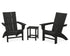 POLYWOOD Modern 3-Piece Curveback Adirondack Set With Long Island 18" Side Table in Black