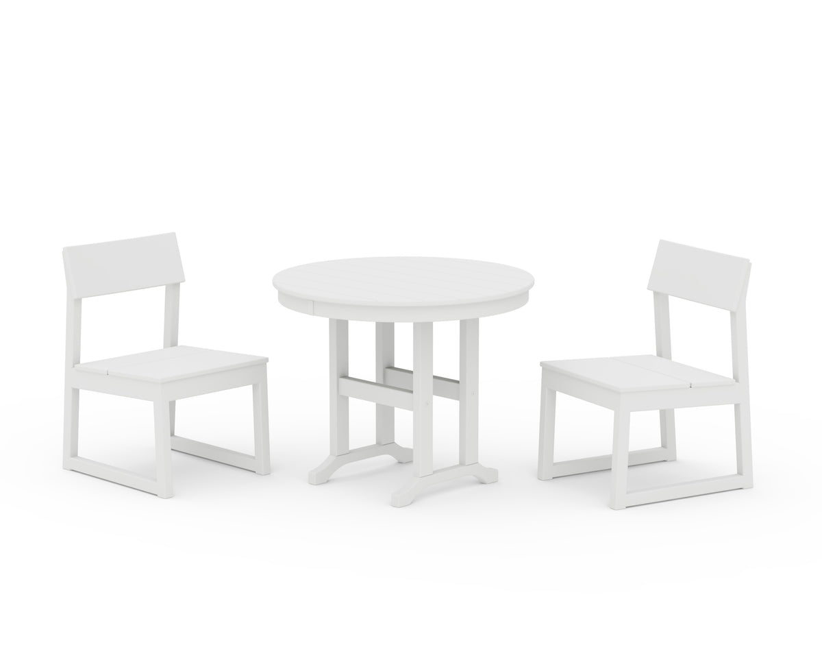 POLYWOOD EDGE Side Chair 3-Piece Round Dining Set in White