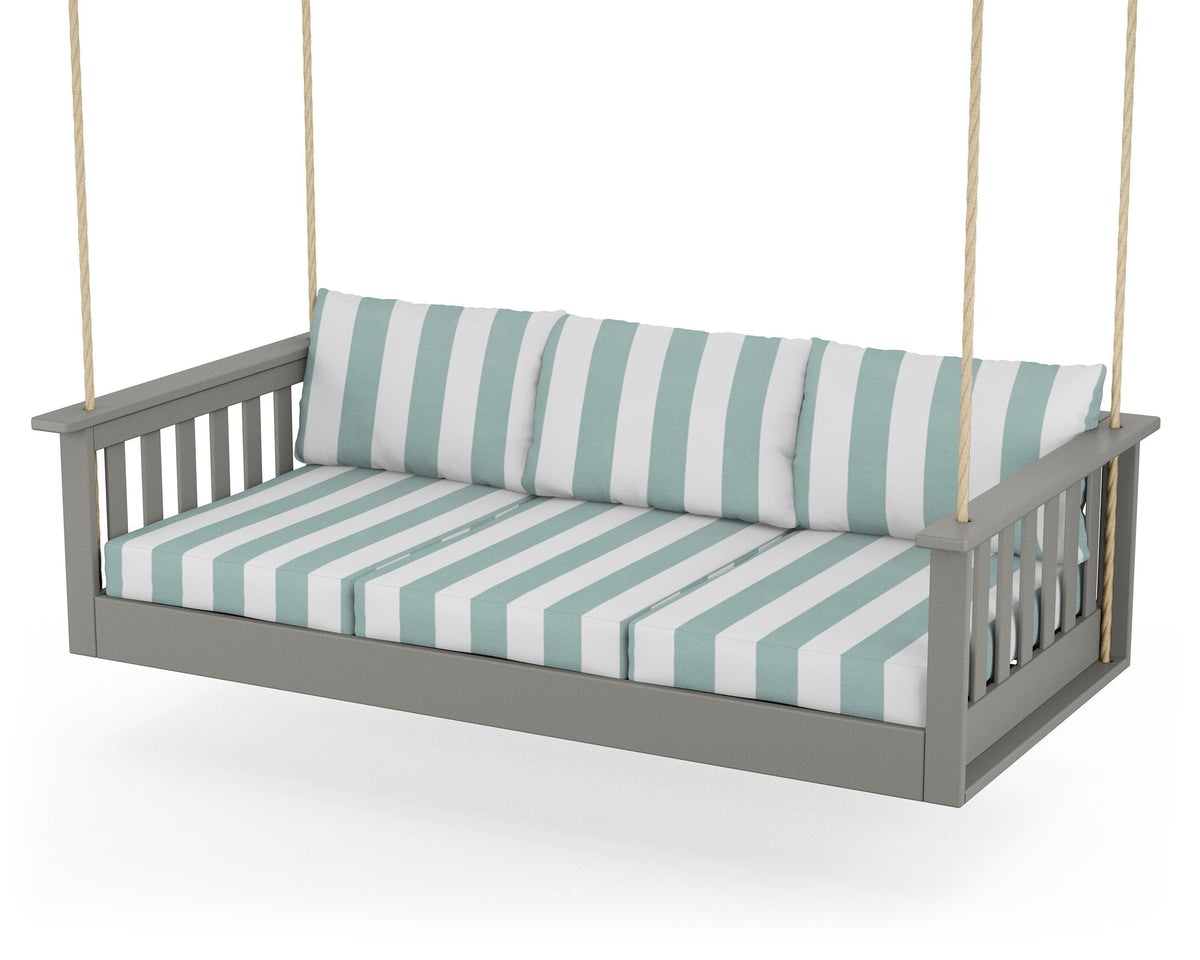 POLYWOOD Vineyard Daybed Swing in Slate Grey / Cabana Stripe Glacier Spa