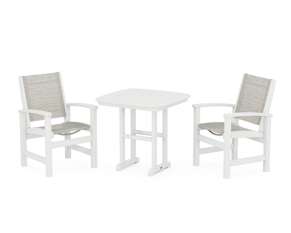 POLYWOOD Coastal 3-Piece Dining Set in White / Birch