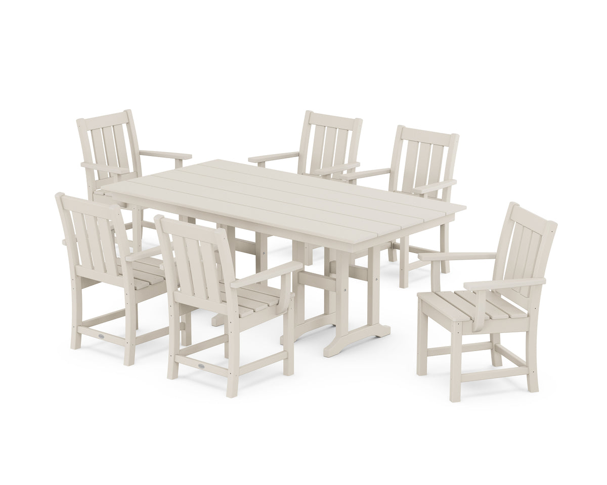 POLYWOOD Oxford Arm Chair 7-Piece Farmhouse Dining Set in Sand