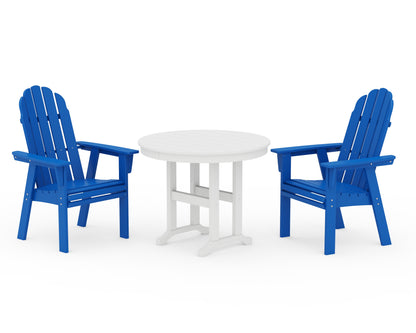 POLYWOOD Vineyard Adirondack 3-Piece Round Dining Set in Pacific Blue / White