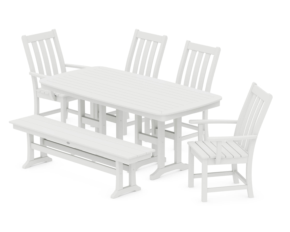 POLYWOOD Vineyard 6-Piece Dining Set with Bench - 37" x 72" Table in White