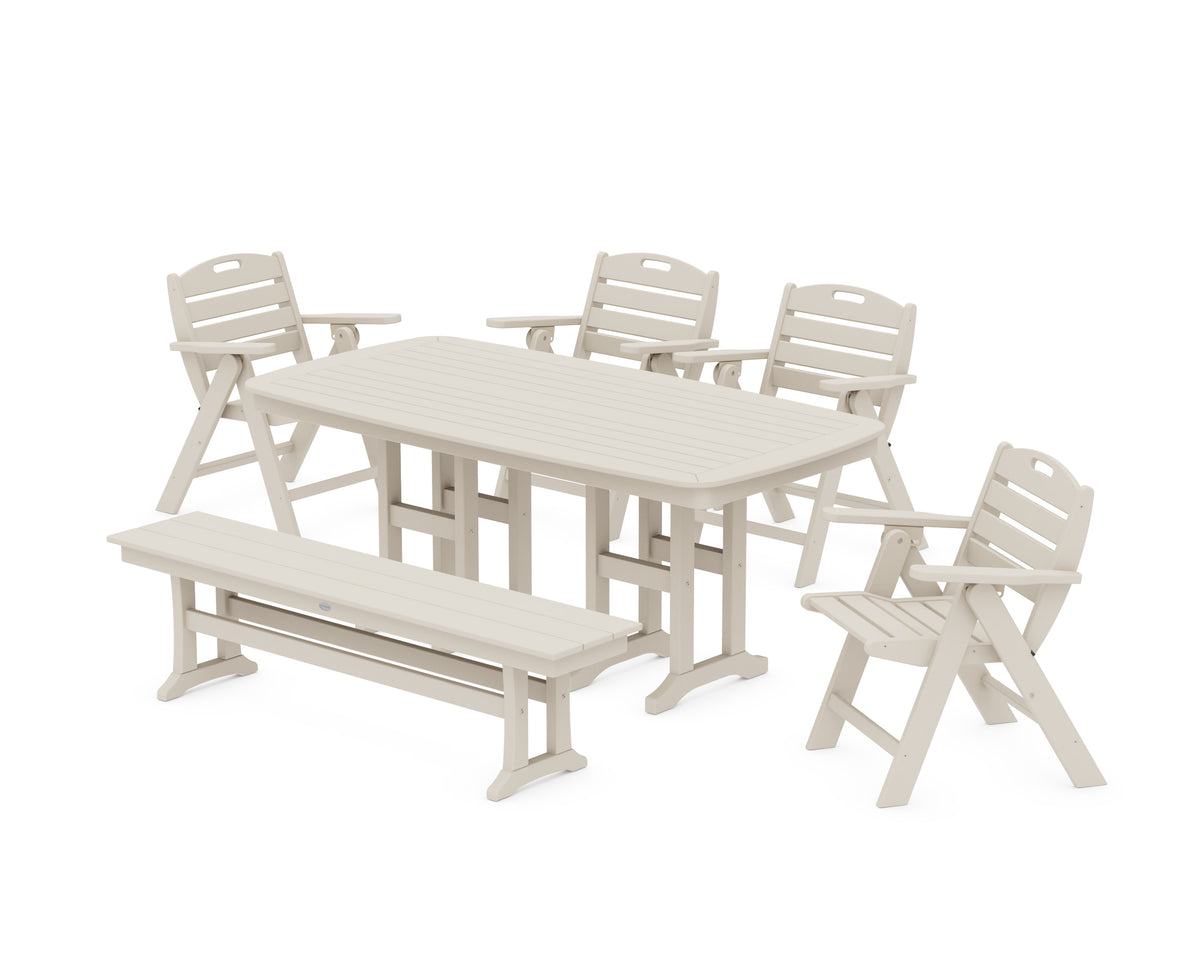 POLYWOOD Nautical Lowback 6-Piece Dining Set with Bench in Sand