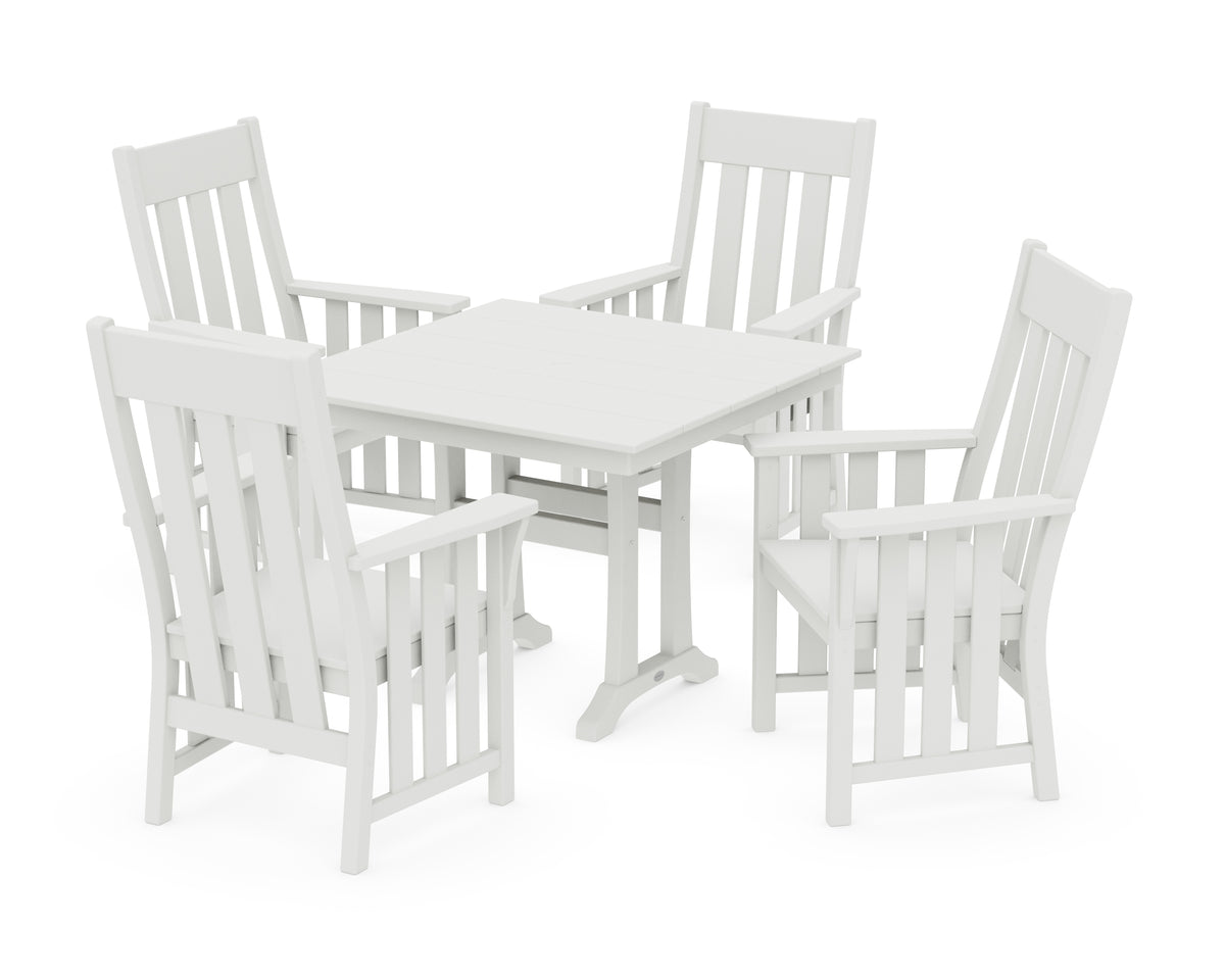 POLYWOOD Acadia 5-Piece Farmhouse Dining Set with Trestle Legs in Vintage White