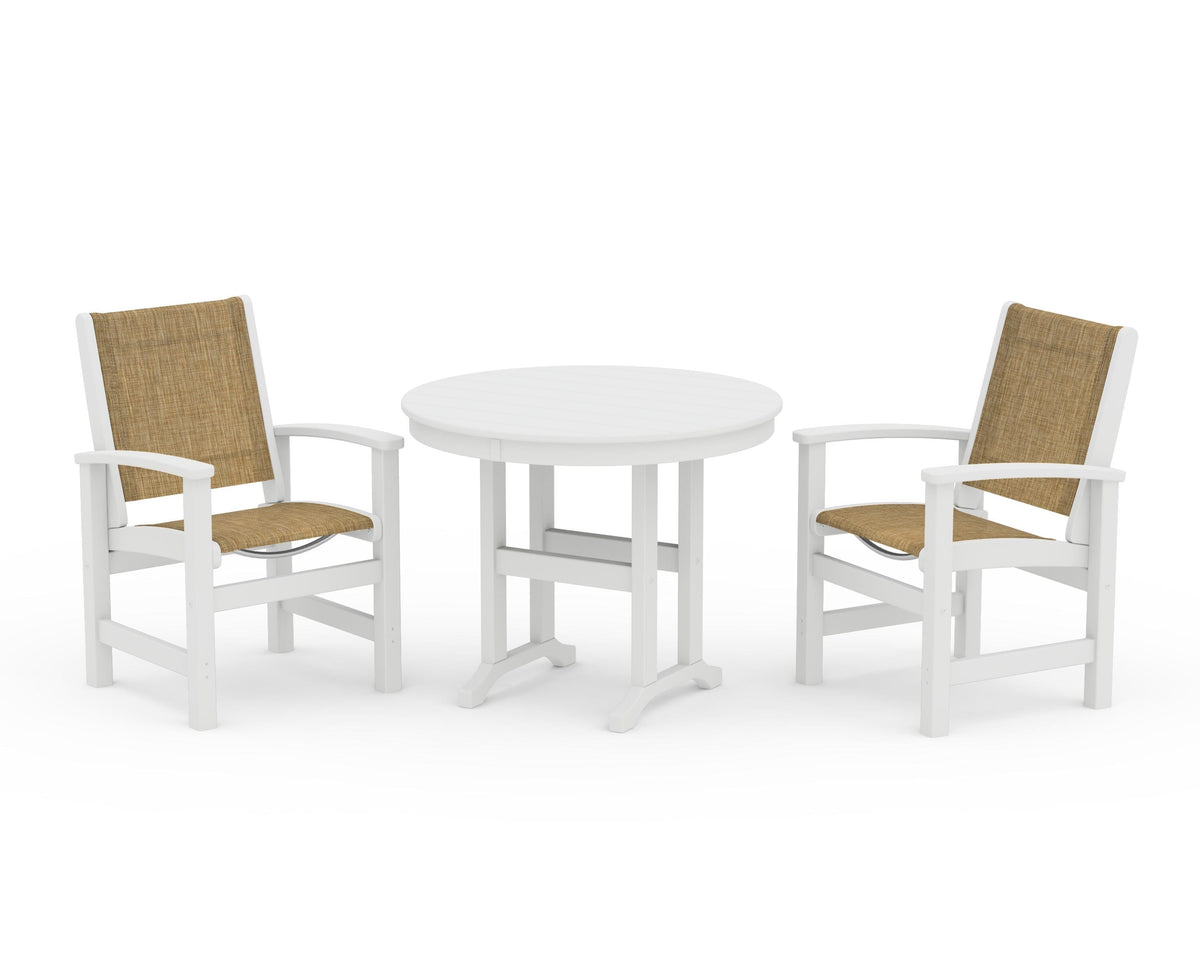 POLYWOOD Coastal 3-Piece Round Dining Set in White / Burlap