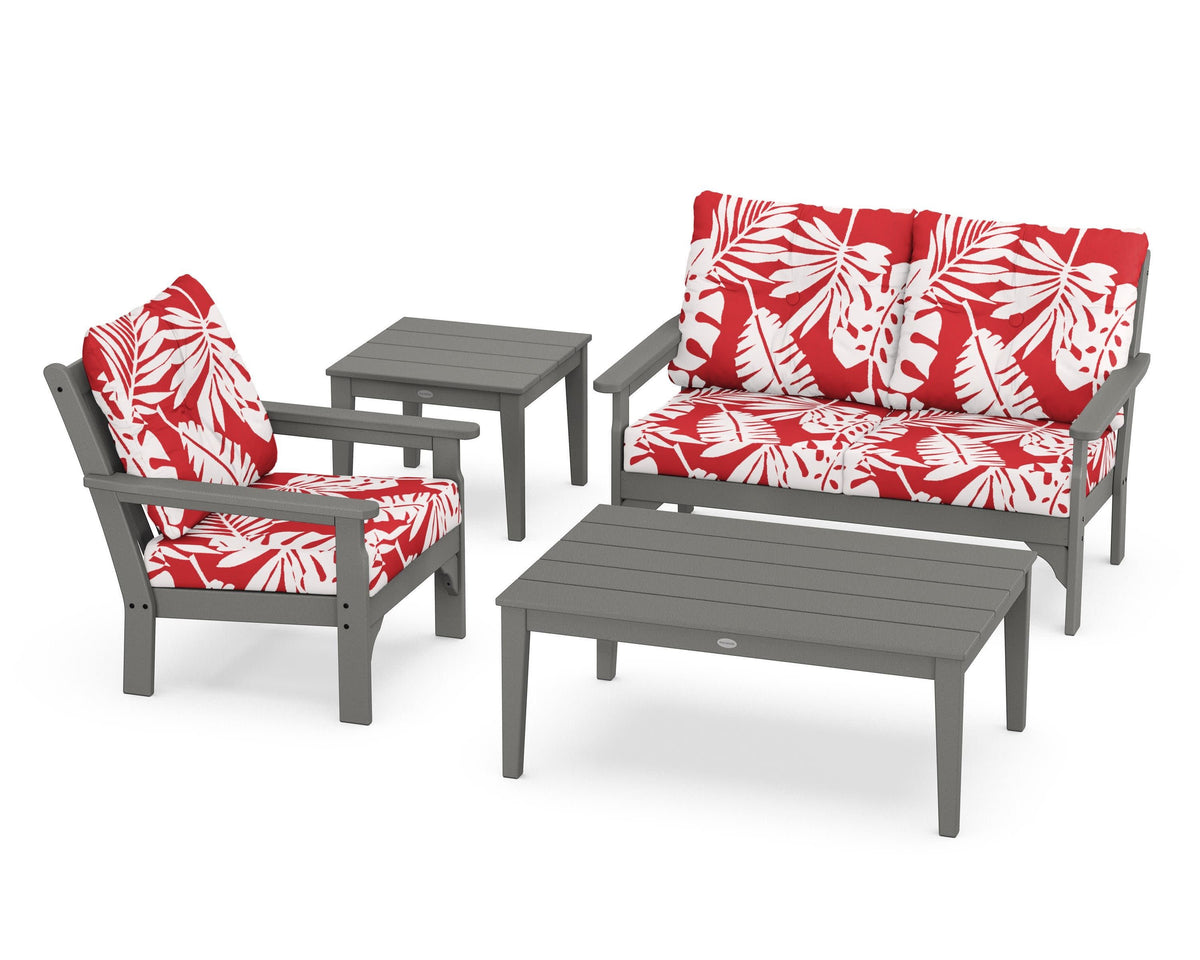 POLYWOOD Vineyard 4-Piece Deep Seating Set in Slate Grey / Leaf Crimson