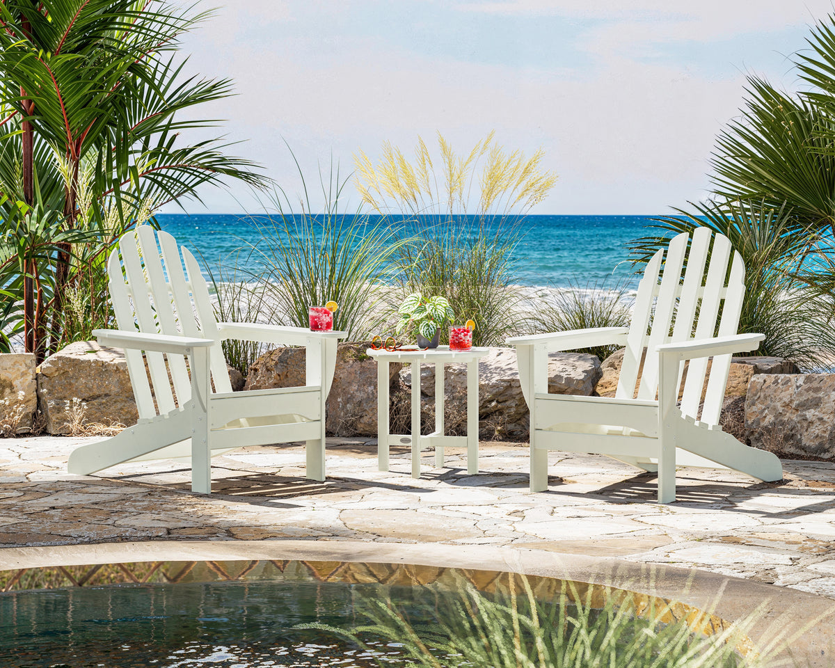 POLYWOOD Classic Adirondack Chair in White styled outdoors