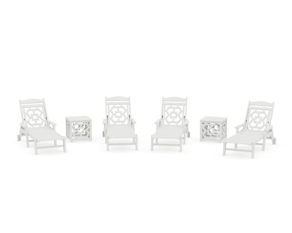 POLYWOOD Chinoiserie 6-Piece Chaise Set in Vintage White