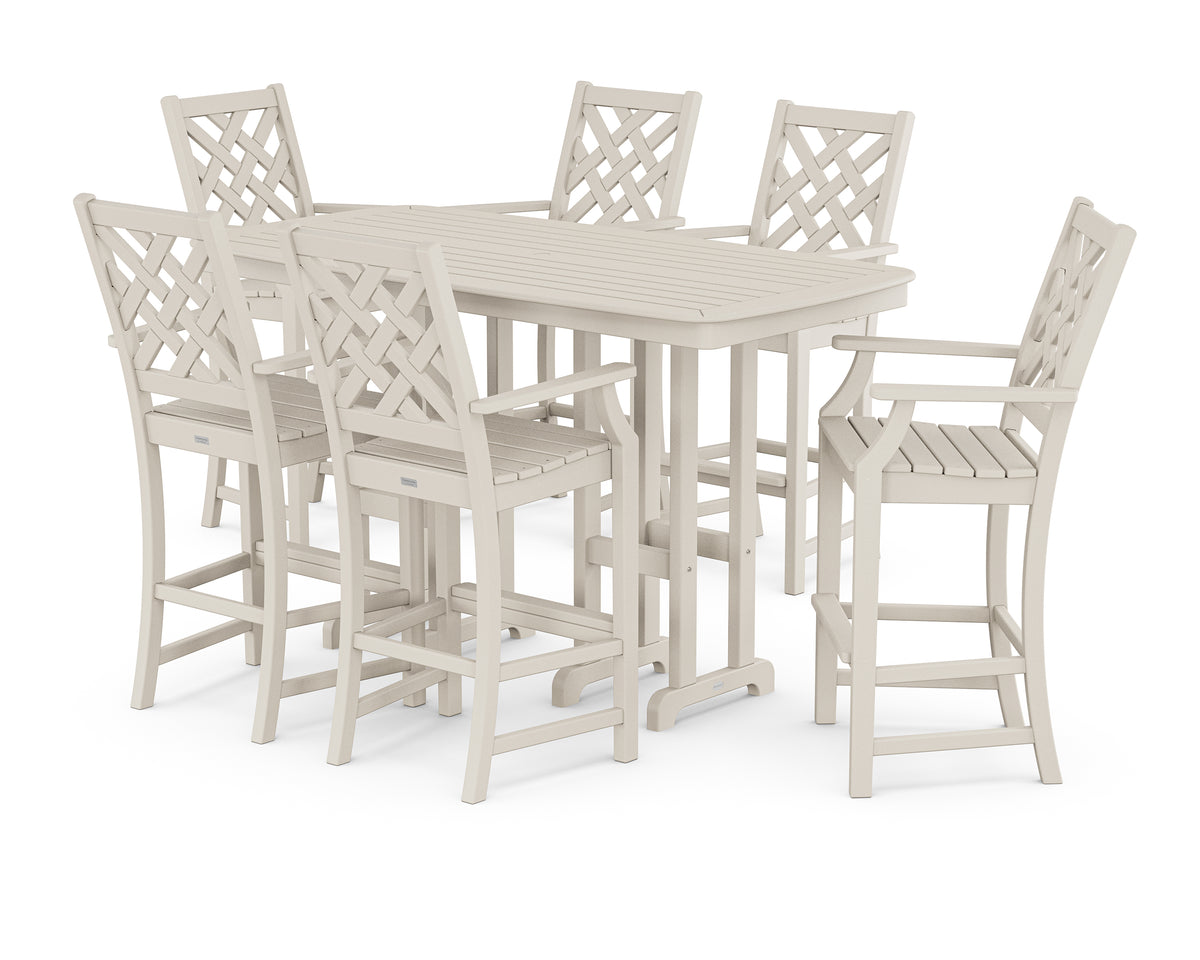 POLYWOOD Country Living Wovendale Arm Chair 7-Piece Bar Set in Sand