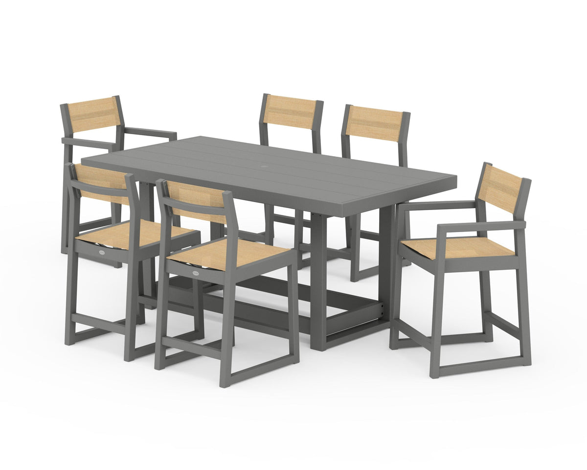 POLYWOOD EDGE Sling 7-Piece Counter Table Set in Slate Grey / Dupioni Apricot
