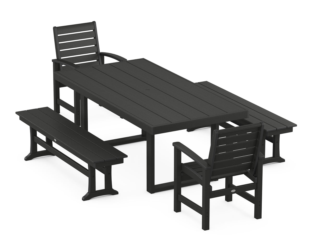 POLYWOOD Signature 5-Piece Dining Set with Benches - 39" x 78" Table in Black