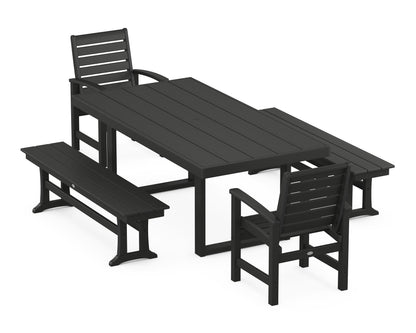 POLYWOOD Signature 5-Piece Dining Set with Benches - 39" x 78" Table in Black