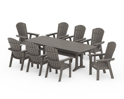 POLYWOOD Nautical Curveback Adirondack 9-Piece Dining Set with Trestle Legs in Driftwood