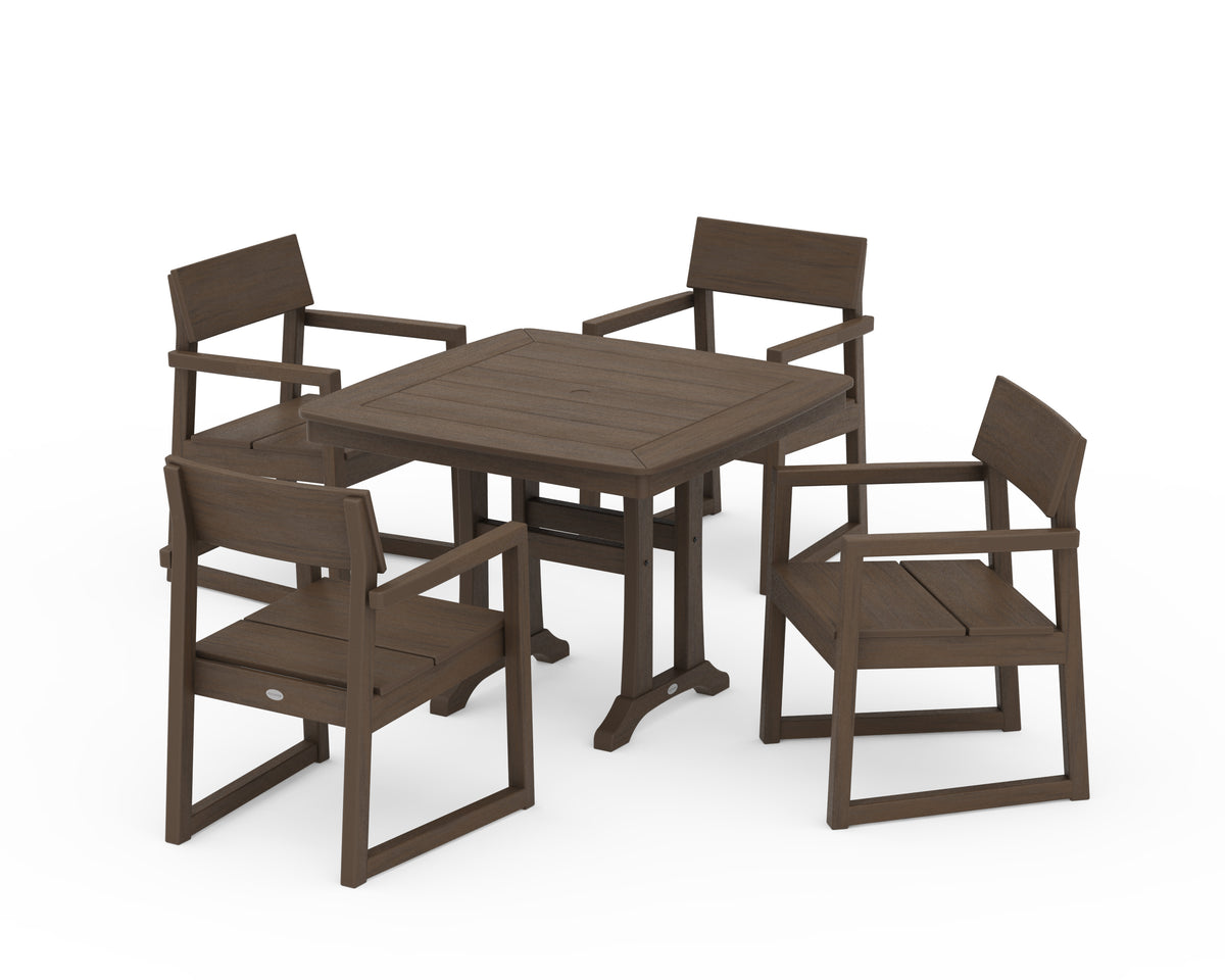 POLYWOOD EDGE 5-Piece Dining Set with Trestle Legs (Nautical Trestle 37" Table) in Kona