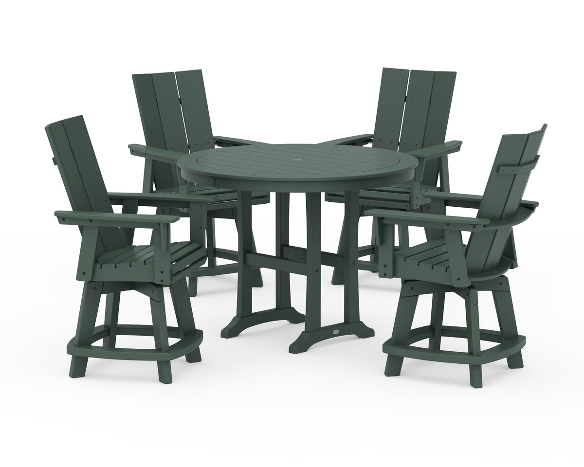 POLYWOOD 5-Piece Modern Swivel Counter Set in Green
