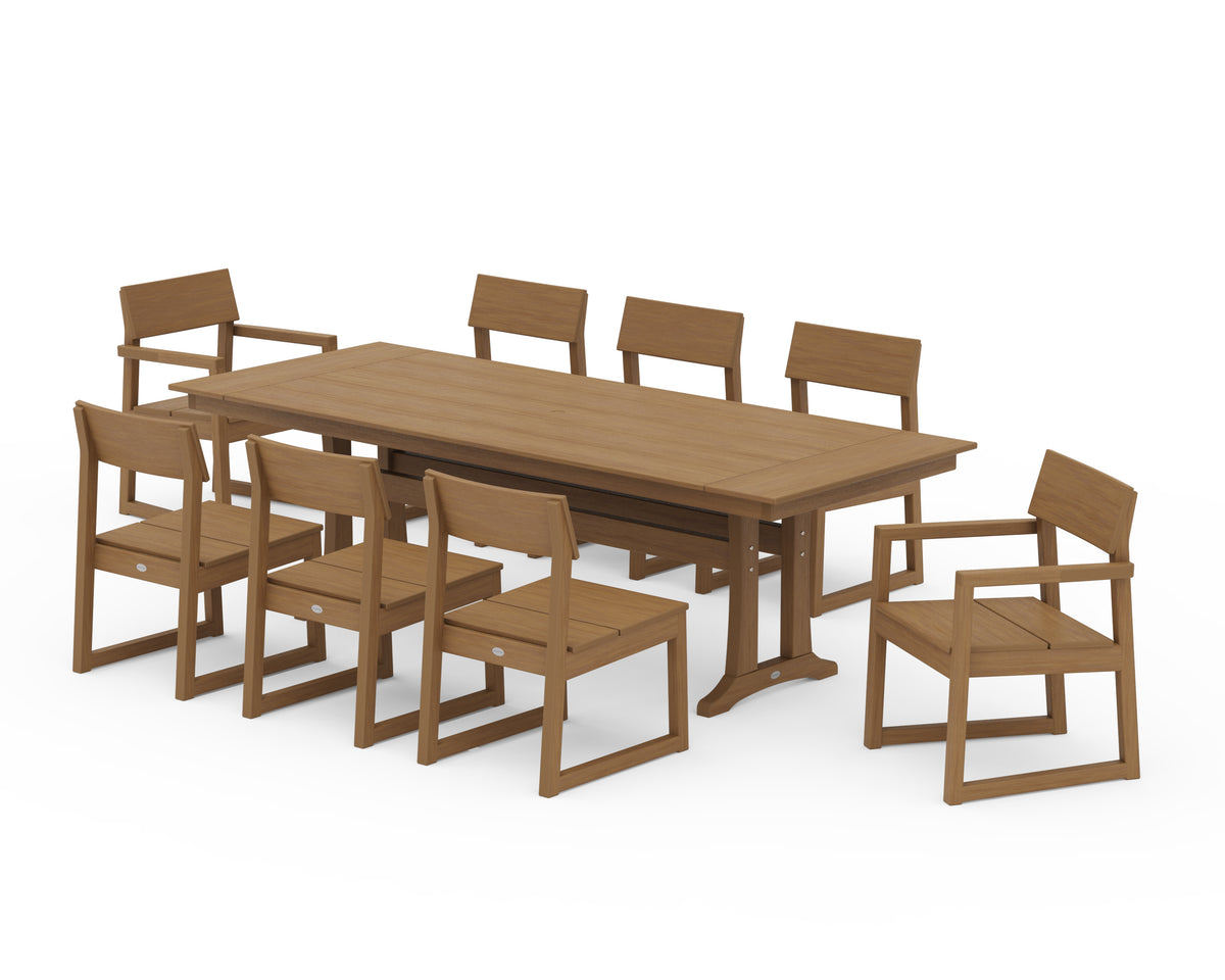 POLYWOOD EDGE 9-Piece Farmhouse Dining Set with Trestle Legs in Natural