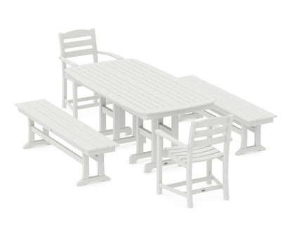 POLYWOOD La Casa Café 5-Piece Dining Set with Benches - 37" x 72" Table in Vintage White