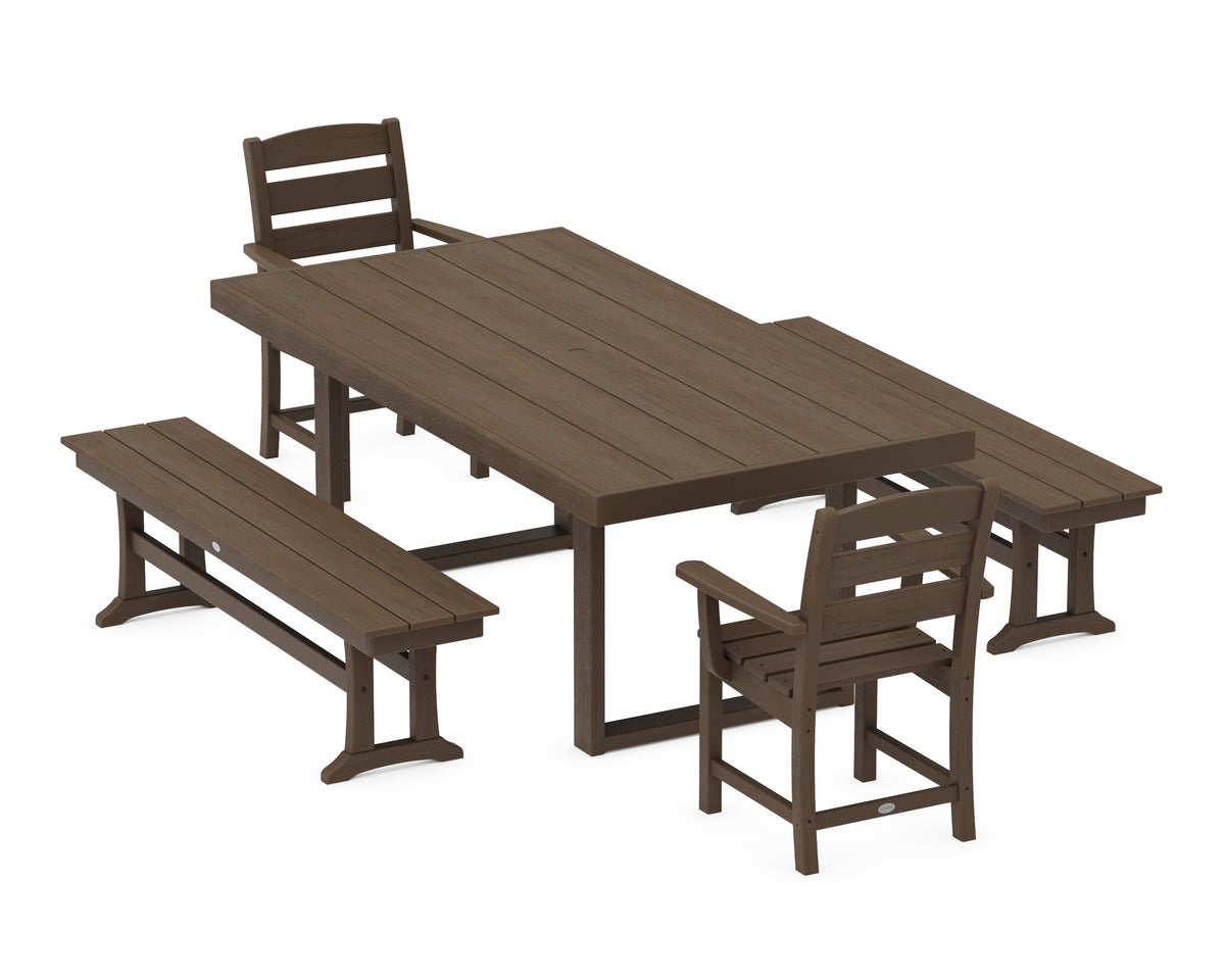 POLYWOOD Lakeside 5-Piece Dining Set with Benches in Kona