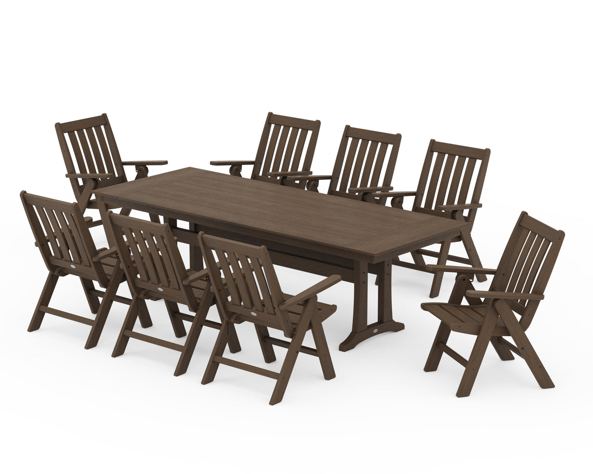 POLYWOOD Vineyard Folding 9-Piece Farmhouse Dining Set with Trestle Legs in Kona