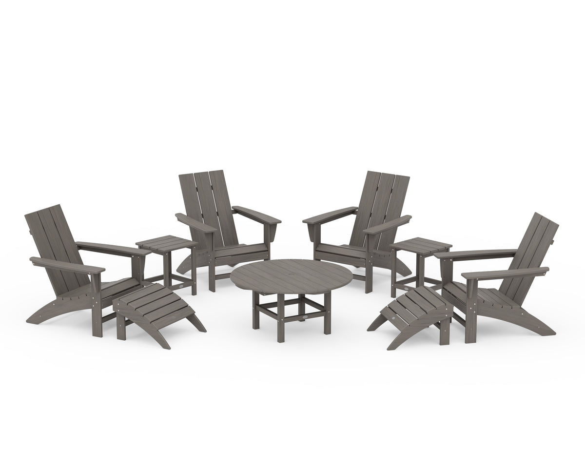 POLYWOOD Modern Adirondack Chair 9-Piece Conversation Set in Driftwood
